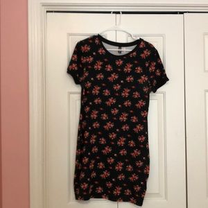 Black Tee-Shirt Dress with Rose designs